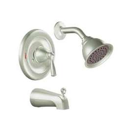 Moen Banbury 82910SRN Tub/Shower Faucet, 1-Handle, Standard Showerhead, Diverter Tub Spout, Metal, Brushed Nickel