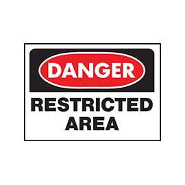 HY-KO 501 Danger Sign, Rectangular, RESTRICTED AREA, Black Legend, White Background