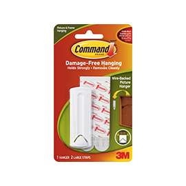 Command 17041 Picture Hanger, 5 lb Weight Capacity, Adhesive Strip Mounting, Plastic