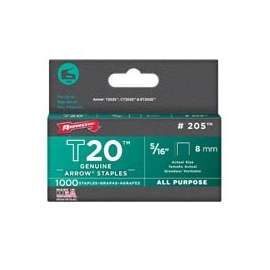 Arrow T20 Series 205 Flat Crown Staple, 5/16 in L Leg