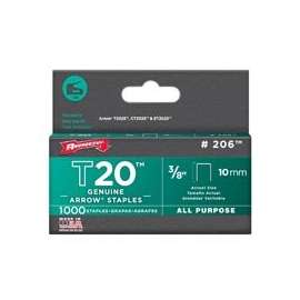 Arrow T20 Series 206 Flat Crown Staple, 3/8 in L Leg