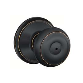 Schlage Georgian F40 GEO 716 Privacy Door Knob, 1-3/8 to 1-3/4 in Thick Door, Brass, Aged Bronze