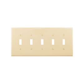 Eaton Wiring Devices PJ5V Mid-Size Wallplate, 5-Gang, Polycarbonate, Ivory