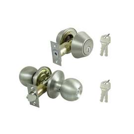 ProSource Combo Deadbolt And Knob Set, 2-3/8 - 2-3/4 In Backset, Kw1 Keyed, Solid Brass, Stainless Steel