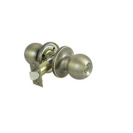 ProSource Privacy Door Knob, 2-3/8 - 2-3/4 In, Adjustable 6-Way Latch Bolt Fasteners, Antiqued Brass