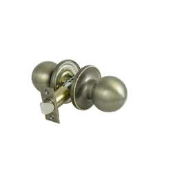 ProSource Passage Door Knob, 2-3/8 - 2-3/4 In, Adjustable 6-Way Latch Bolt Fasteners, Antiqued Brass