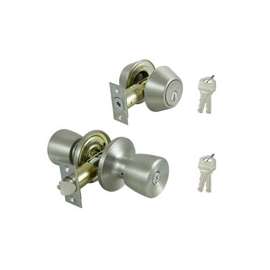 ProSource Combo Deadbolt And Knob Set, 2-3/8 - 2-3/4 In Backset, Kw1 Keyed, Solid Brass, Stainless Steel