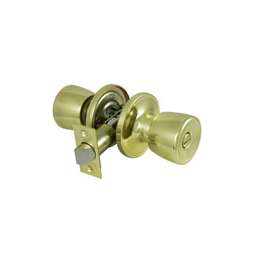 ProSource Privacy Door Knob, 2-3/8 - 2-3/4 In, Adjustable 6-Way Latch Bolt Fasteners, Polished Brass