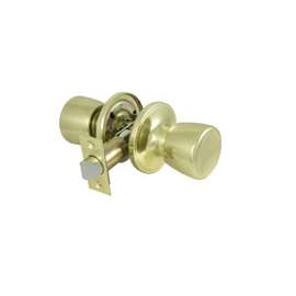 ProSource Passage Door Knob, 2-3/8 - 2-3/4 In, Adjustable 6-Way Latch Bolt Fasteners, Polished Brass