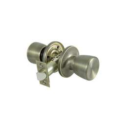 ProSource Passage Door Knob, 2-3/8 - 2-3/4 In, Adjustable 6-Way Latch Bolt Fasteners, Antiqued Brass