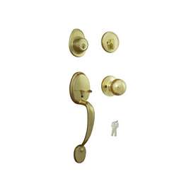 ProSource Handle Set, 2-3/8 - 2-3/4 In Backset, Solid Brass, Polished Brass