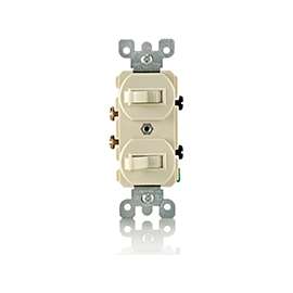 Leviton Decora S01-05224-2IS Duplex Combination Double Switch, 120/277 V, Wall Mounting, Thermoplastic, Ivory