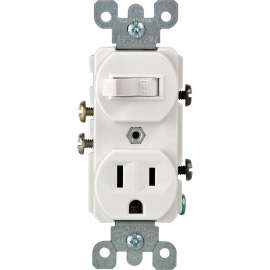 Leviton S02-05225-0WS Duplex Combination Switch/Receptacle, 120 V Switch, 125 V Receptacle, 1-Pole, 14 to 12 AWG