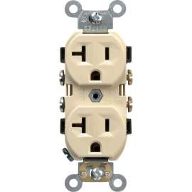 Leviton S01-0CR20-0IS Duplex Receptacle, 20 A, 2-Pole, 5-20R, Ivory