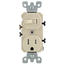 Leviton R51-T5225-0IS Duplex Combination Switch/Receptacle, 120 V Switch, 125 V Receptacle, 1-Pole, 14 to 12 AWG