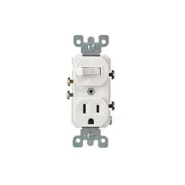 Leviton R62-T5225-0WS Duplex Combination Switch/Receptacle, 120 V Switch, 125 V Receptacle, 1-Pole, 14 to 12 AWG