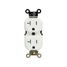 Leviton S12-TBR20-00W Duplex Receptacle, 20 A, 2-Pole, 5-20R, White