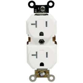 Leviton R57-TWR20-00W Duplex Receptacle, 20 A, 2-Pole, 5-20R, White