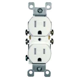 Leviton R62-W5320-T0W Duplex Receptacle, 15 A, 2-Pole, 5-15R, White