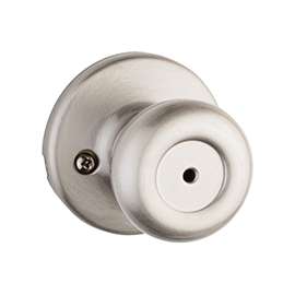 Kwikset 300T-15 CP Privacy Door Knob, 1-3/8 to 1-3/4 in Thick Door, Satin Nickel