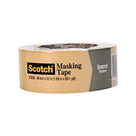 Scotch 2020-48TP6 Contractor Grade Masking Tape, 60 yd L, 1.88 in W, 0.005 in Thick, Strong Adhesive, Beige