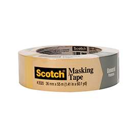 Scotch 2020-36AP Contractor Grade Masking Tape, 60 yd L, 1.41 in W, 0.005 in Thick, Strong Adhesive, Beige