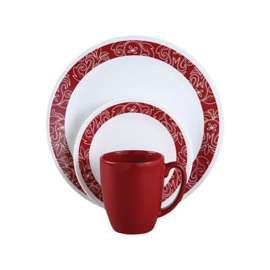 OLFA 1103061 Dinnerware Set, Vitrelle Glass, Red/White, For Dishwashers, Pre-Heated Microwave Ovens and Refrigerators