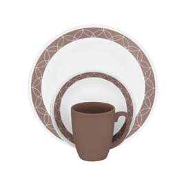 OLFA 1119392 Dinnerware Set, Vitrelle Glass, Tan, For Dishwashers, Pre-Heated Microwave Ovens and Refrigerators