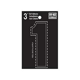 HY-KO 30400 Series 30401 Die-Cut Number, Character 1, 3 in H Character, Black Character