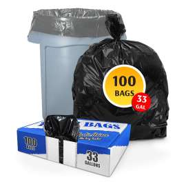 PLASTIC PRINCE (100 Pack) 30-33 Gallon Trash Bags, 1.3 Mil, Heavy Duty, Fits Round and Square 30-33 gal Trash Cans, 33" x 39" Garbage Trash Can Liners (Black)