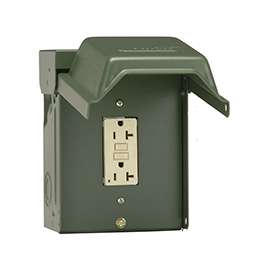 GE Industrial Solutions U010010GRP Outdoor Power Outlet, 120 V, 2-Pole, 14 to 10 AWG, Galvanized Steel, Green