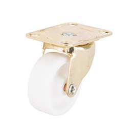 ProSource Light Duty Swivel Caster, 50 Lb Capacity, 1-5/8 In Dia Plastic Wheel, Plate Mount, Bright Brass