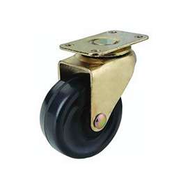 ProSource Medium Duty Swivel Caster, 70 Lb Capacity, 1-5/8 In Dia Rubber Wheel, Plate Mount, Bright Brass