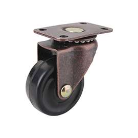 ProSource Medium Duty Swivel Caster, 70 Lb Capacity, 1-5/8 In Dia Rubber Wheel, Plate Mount, Antique Copper
