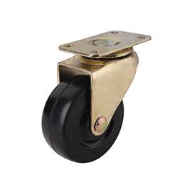ProSource Medium Duty Swivel Caster, 90 Lb Capacity, 2 In Dia Rubber Wheel, Plate Mount, Bright Brass, Black