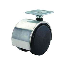 ProSource Dual Wheel Furniture Caster, 75 Lb Capacity, 2 In Dia Nylon Wheel, Plate Mount, Chrome, Black