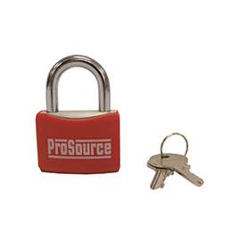 ProSource Padlock, 1-9/16 In, 5 Pins, Hardened Steel Shackle, Aluminum, Red, Vinyl Coated