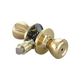 ProSource 4-Way Tulip Adjustable Privacy Door Knob Lockset, 2-3/8 - 2-3/4 In Backset, Polished Brass