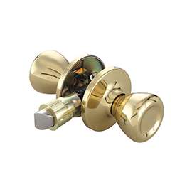 ProSource Adjustable Tulip Passage Door Knob Lockset, 2-3/8 - 2-3/4 In Backset, Polished Brass