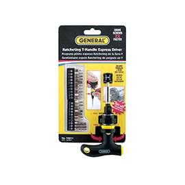 GENERAL 70211 Ratcheting Screwdriver with T-Handle, Multi-Bit Drive, Black Handle