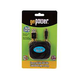 GetPower GP-XL-USB-M Charge/Sync Cable USB, 12 ft L, Black