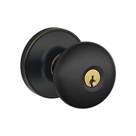 Schlage Stratus J54 STR 716 Keyed Entry Knob, 1-3/8 to 1-3/4 in Thick Door, Brass, Aged Bronze