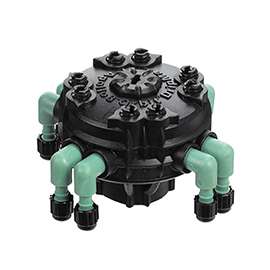 Orbit 67000 Adjustable Flow Manifold, 1/2 in Thread x 1/4 in Barb, 8-Port, Plastic