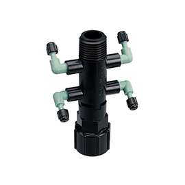 Orbit 67060 Full Flow Manifold, 1/2 in Thread x 1/4 in Barb, 4-Port, Plastic