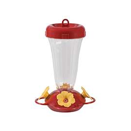 Perky-Pet 136TFN Hummingbird Feeder, Yellow Flower, 4 Ports/Ways, Plastic, Red