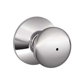 Schlage Plymouth F40 PLY 625 Privacy Door Knob, 1-3/8 to 1-3/4 in Thick Door, Brass, Chrome