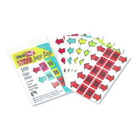 Removable Sign Here Flags, Assorted Colors, 100/Pack