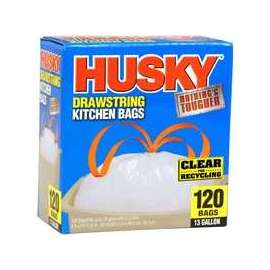 HUSKY HK13DS120C-P Kitchen Trash Bags, 13 gal Capacity, Redwood, Clear