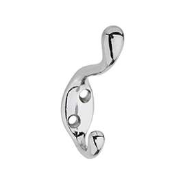 National Hardware V166 Series N273-516 Coat and Hat Hook, 75 lb Weight Capacity, 2-Hook, Zinc, Chrome