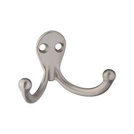 National Hardware V1963 Series N326-454 Clothes Hook, 35 lb Weight Capacity, 2-Hook, Brass, Satin Nickel